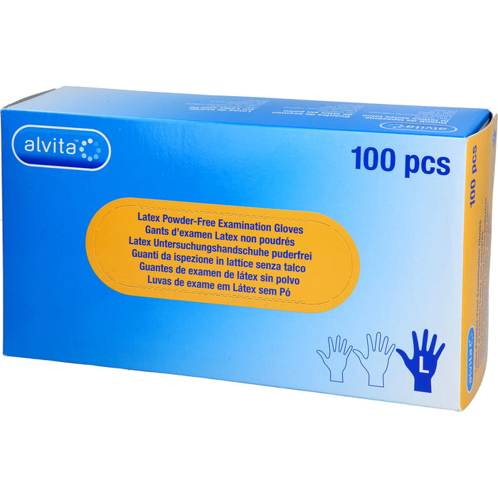 Alvita Latex Untersuchungshandschuhe puderfrei L, 100 pc Gants