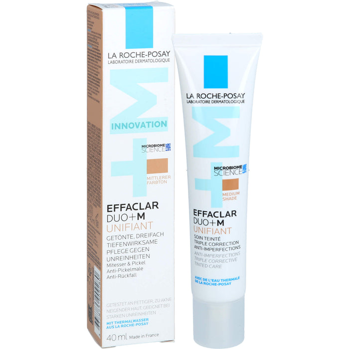 La Roche-Posay Effaclar Duo+M Unifiant getönte, dreifach tiefenwirksame Pflege gegen Unreinheiten mittlerer Farbton, 40 ml Crème
