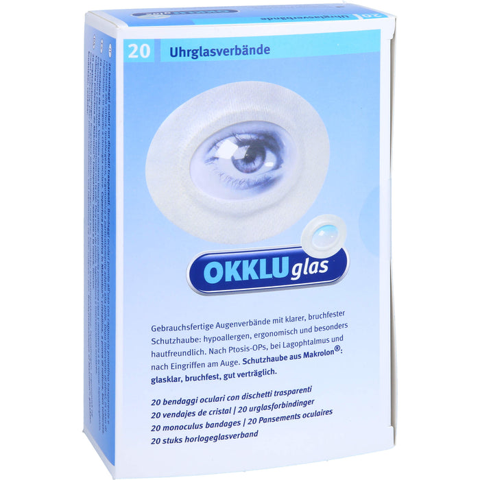 Okkluglas Uhrglasverband gebrauchsfertiger Augenverband mit klarer, bruchfester Schutzhaube, 20 pcs. dressing