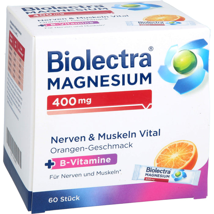 Biolectra Magnesium 400 mg Nerven & Muskeln Vital Sticks mit Orangen-Geschmack, 60 pcs. Sticks