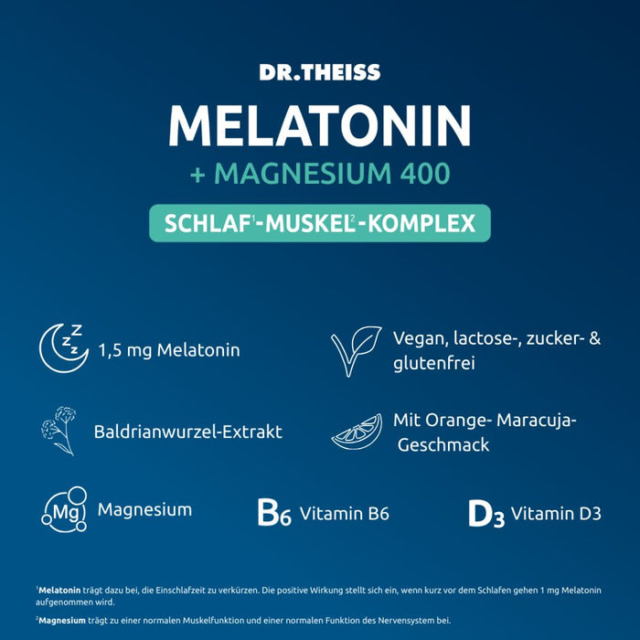 DR. THEISS Melatonin + Magnesium, Schlaf-Muskel-Komplex, 30 pcs. Sachets