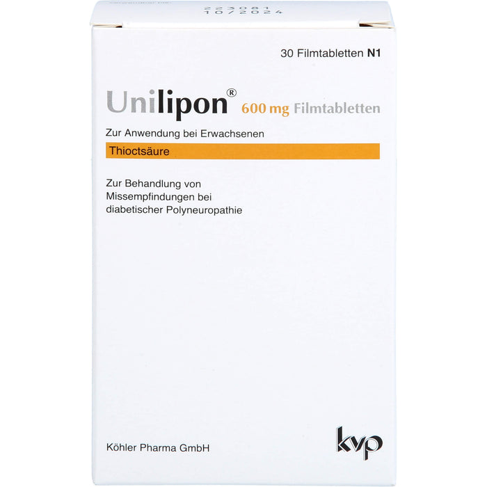 Unilipon 600 mg Filmtabletten bei Missempfindungen bei diabetischer Polyneuropathie, 30 St. Tabletten