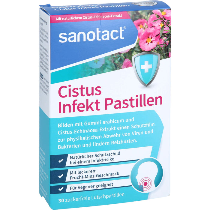 Sanotact Cistus Infekt Pastillen zur Abwehr von Viren und Bakterien, Reizhustenlinderung, 30 pc Pastilles