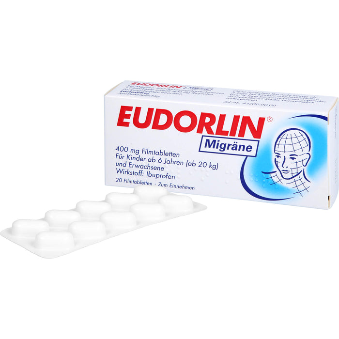 EUDORLIN Migräne 400 mg Filmtabletten zur Behandlung der akuten Kopfschmerzphase bei Migräne mit und ohne Aura, 20 pc Tablettes
