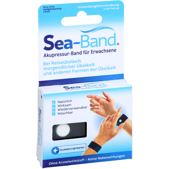 Sea-Band Akupressur-Band für Erwachsene schwarz bei Reiseübelkeit und morgendlicher Übelkeit, 2 pcs. Pack