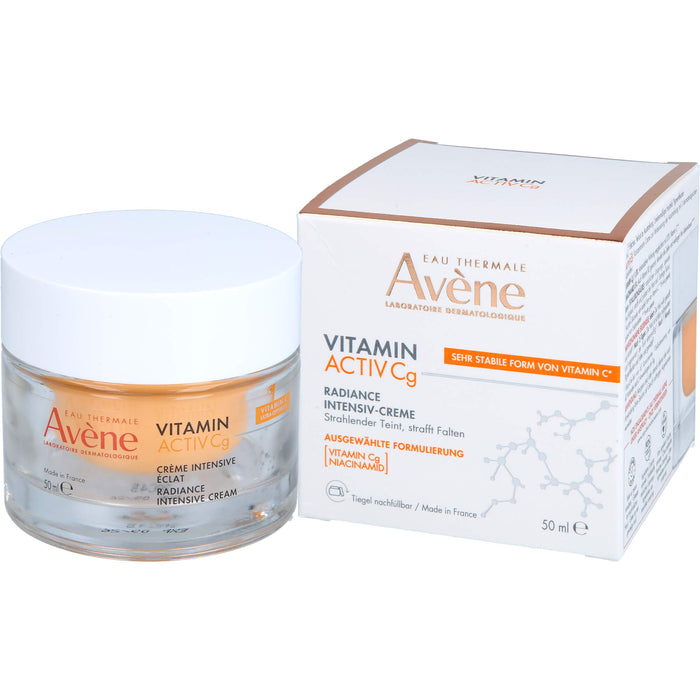 Avène Eau Thermale Vitamin Activ Cg Radiance Intensiv-Creme mildert Falten, steigert die Ausstrahlung der Haut und reduziert Pigmentflecken, 50 ml Creme