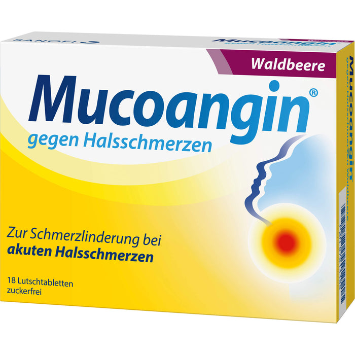 Mucoangin Waldbeere Lutschtabletten gegen Halsschmerzen, 18 pcs. Tablets